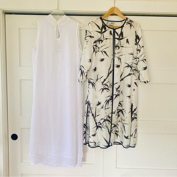 Two Piece Dress Birds & Bamboo Sheath with Duster Mandarin Collar L (StyleWe XL) - Picture 3 of 16
